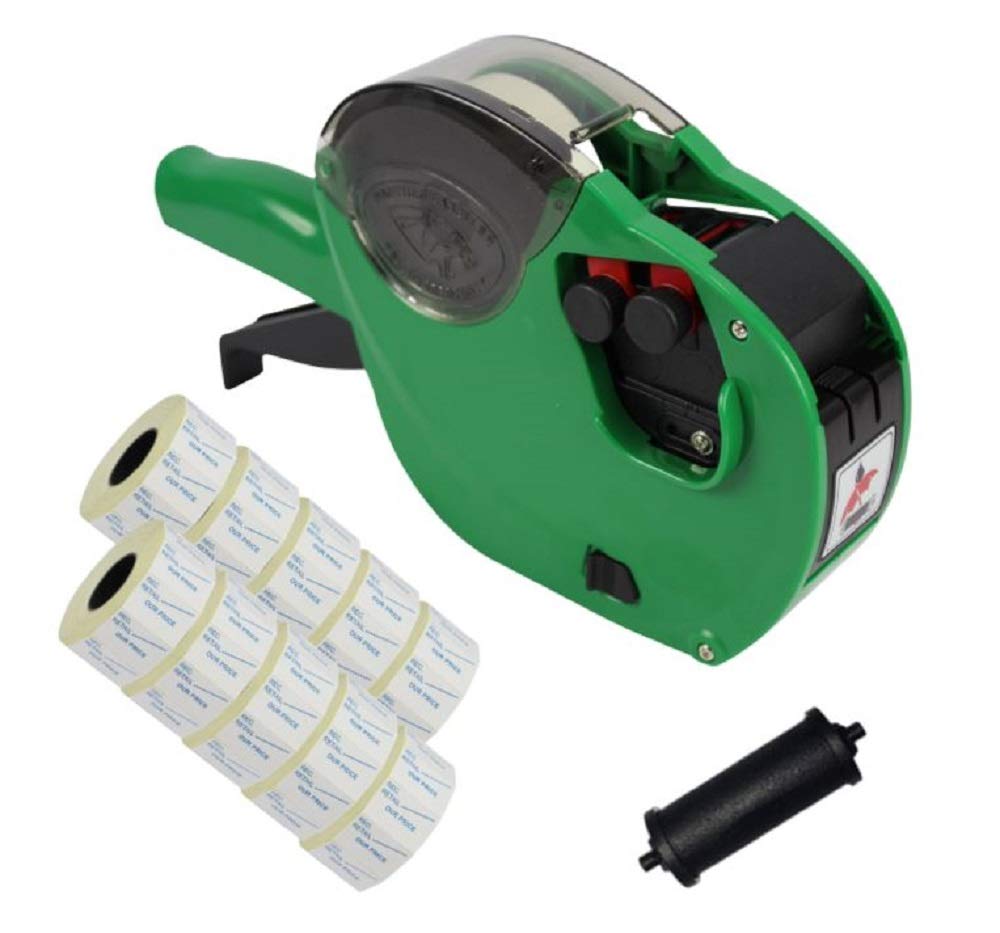 Panther™ PL-2616 10/7 2 Line Pricing Gun Starter Pack with 10,000 White Permanent 'Our Price' Labels - Blue Text