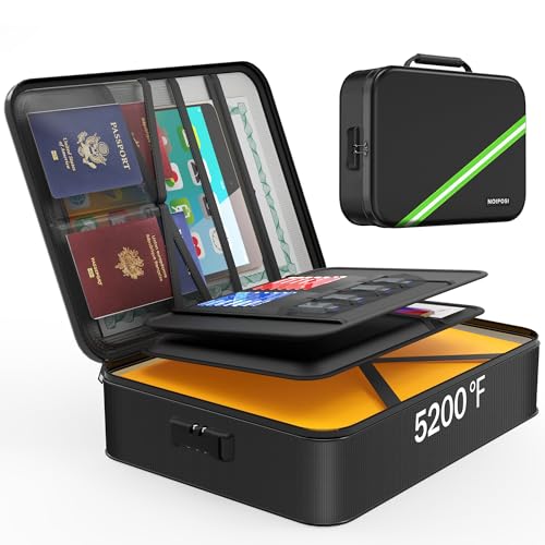 耐火バッグ、2800℃断熱 耐火ケース 36 x27 x10cm 防水・耐火書類ボックス ロック付き 家庭用強力耐火金庫ストレージ ボックス レター サイズ重要書類とファイル用