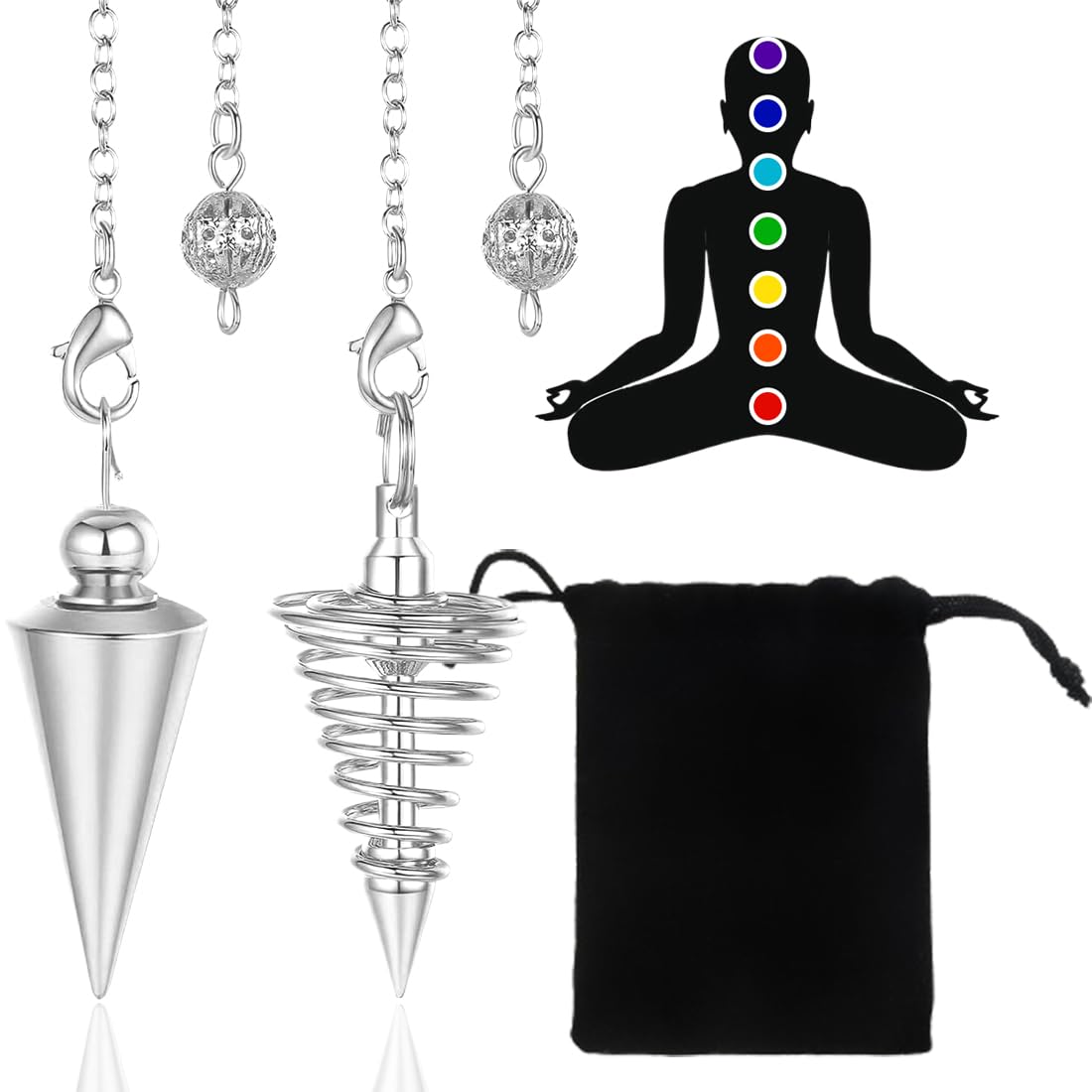 2 Pezzi Pendolo a Cono in Rame Metallo per Divinatorio Radiestesia Esoterismo Divinazione Pendolino Egiziano(Argento
