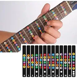Adesivos para Escala de Guitarra e Violão, Marcadores de Notas Musicais, Colorido em Fundo Preto Velvet