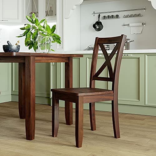 Image of Rustic Style 3-Piece Wood Dining Table Set with Extendable Drop Leaf Table and 2 X-Back Chairs,for Small Places Restaurant Kitchen Furniture