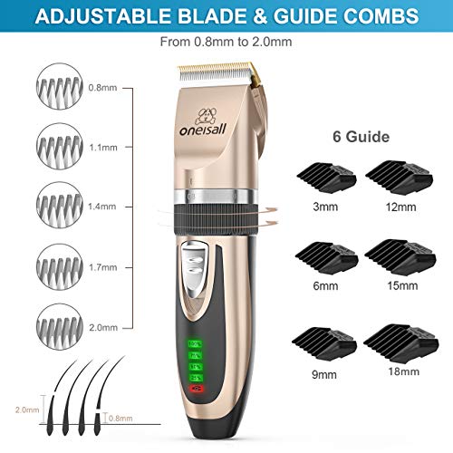 oneisall Dog Clippers Low Noise, 2-Speed Quiet Dog Grooming Kit Rechargeable Cordless Pet Hair Clipper Trimmer Shaver… - Image 6