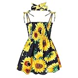 Easisim Toddler Baby Girls Dress Casual Sleeveless Sunflower Princess Sundress Summer Clothes Outfits with Headband (Navy,2-3 Years)