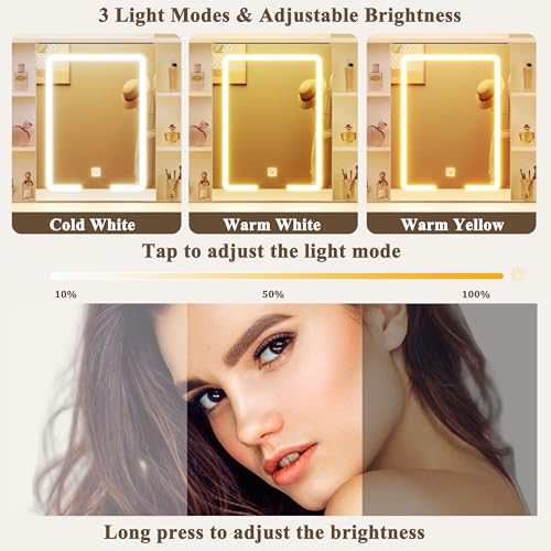 Image of HUAHUU 37.4 inch Vanity Desk with Mirror and Lights, Makeup Vanity with LED Sliding Mirror, 3-Color Lights, USB /Type-C Charging, White Vanity Desk with Storage Cabinet, 2 Drawers & 6 Shelves for Bedroom