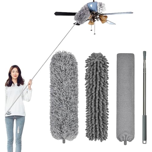 雲見 ホコリ取り ハンディモップ 高所 280cmまで伸縮 埃取り ハンディ 高い所掃除 (交換用ヘッド3個 ハンディモップ) 伸縮掃除モップ マイクロファイバー 洗える エアコン 天井 壁 シーリングファン 隙間
