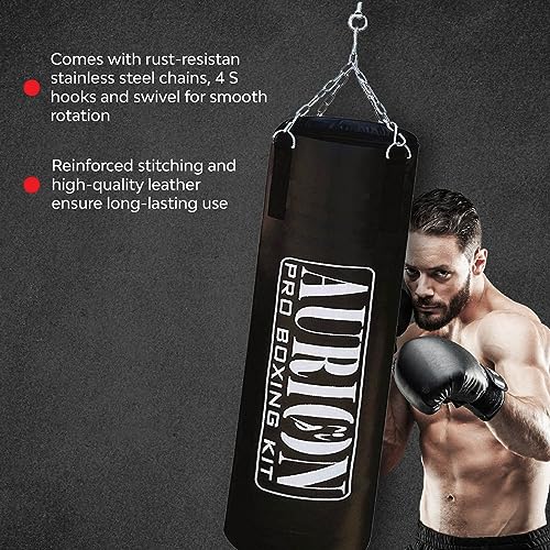 Image of Aurion 2 Feet Synthetic Leather Filled Punching Bag | Boxing Bag with Hanging Chain | Boxing - Black 2 Feet / 24 Inches