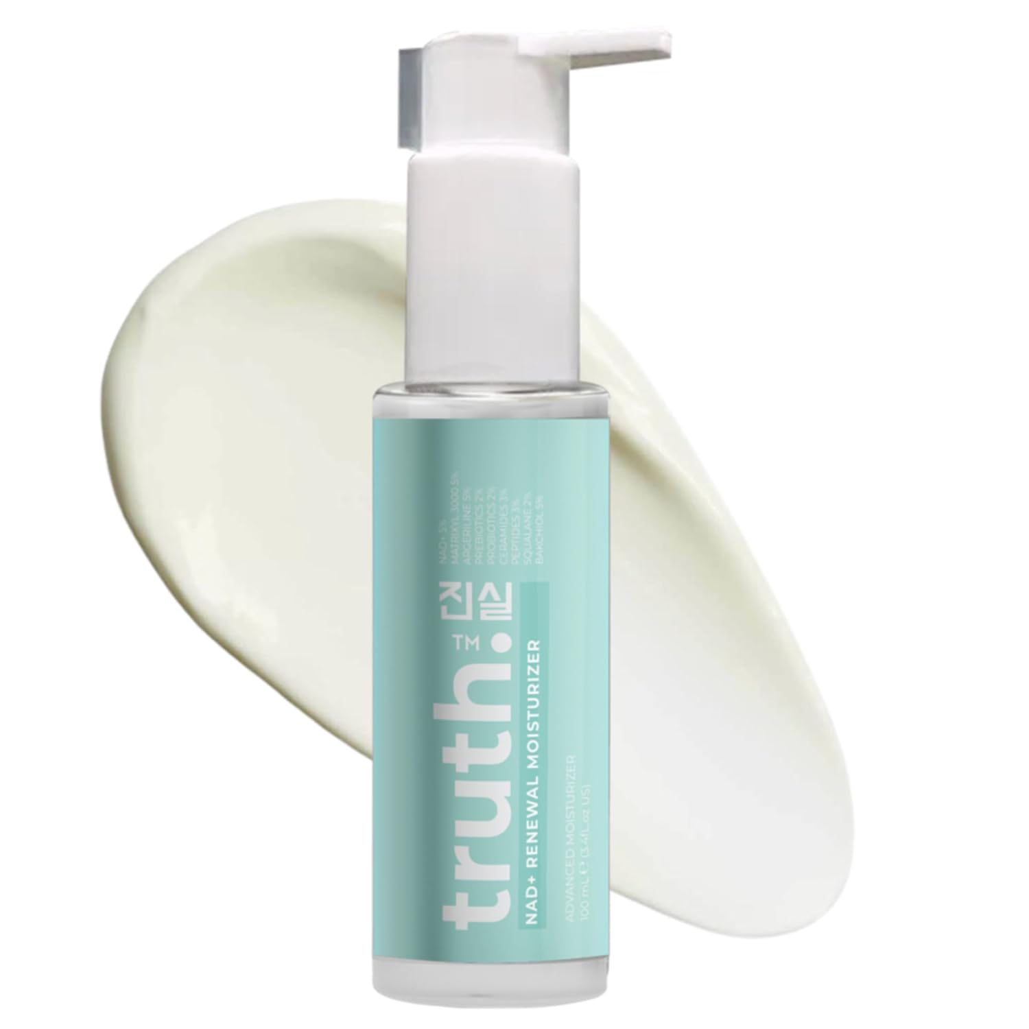 truth진실 NAD+ RENEWAL ADVANCED MOISTURIZER 100ml NAD+ 5% + PREBIOTICS 2% + PROBIOTICS 2% + MATRIXYL 3000 5% + SQUALANE 3% + BACKICHOL 5% + PEPTIDES 3% FORMULATED IN KOREA