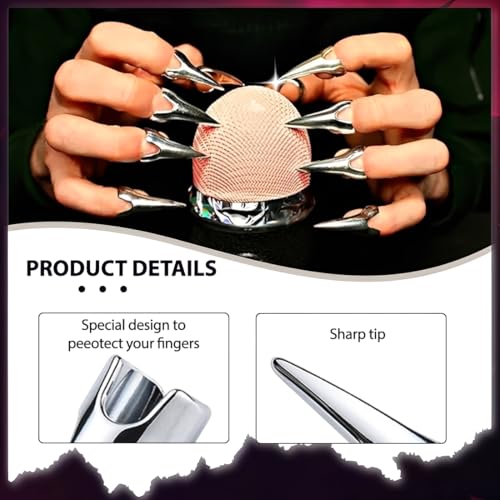LAKPYN 10 Stück Retro Punk Cool Rock Gothic Ferse Finger Kralle Spike Ring Offen Personalisierte Schmuck Cosplay Party Geschenk, Fingernagelspitzen-Klauenringe Punk-Fingerspitzen