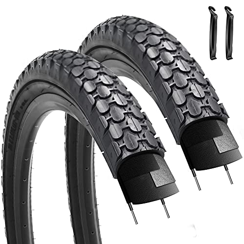 2 Pack Beach Cruiser Bike Tire 26' x 2.125' Folding Bicycle Replacement Tires-Black/White Side Wall… (Pair Black Wall)…