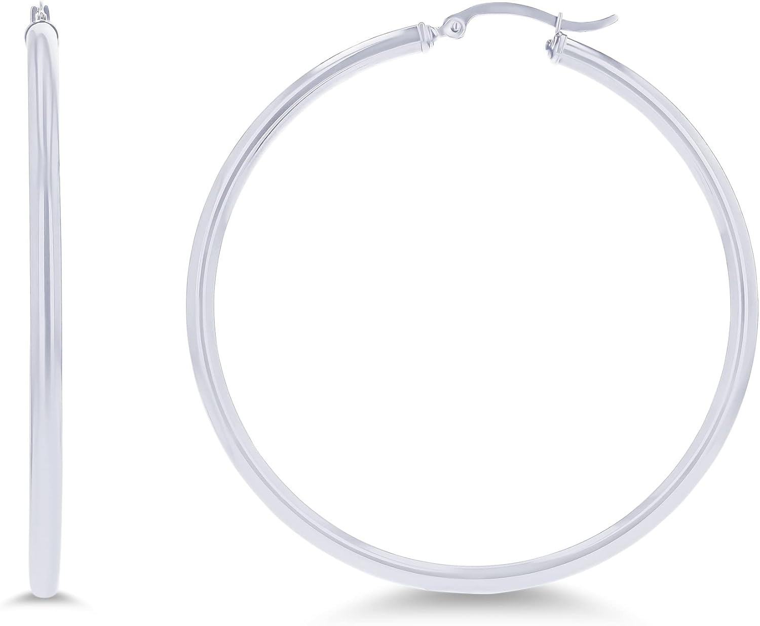 14k Yellow or White Gold 3mm Solid Polished Round Hoop Earrings for Women | 3mm Thick | Classic Style | Hoop Earrings | Secure Click-Top | Polished Earrings, 15mm-90mm
