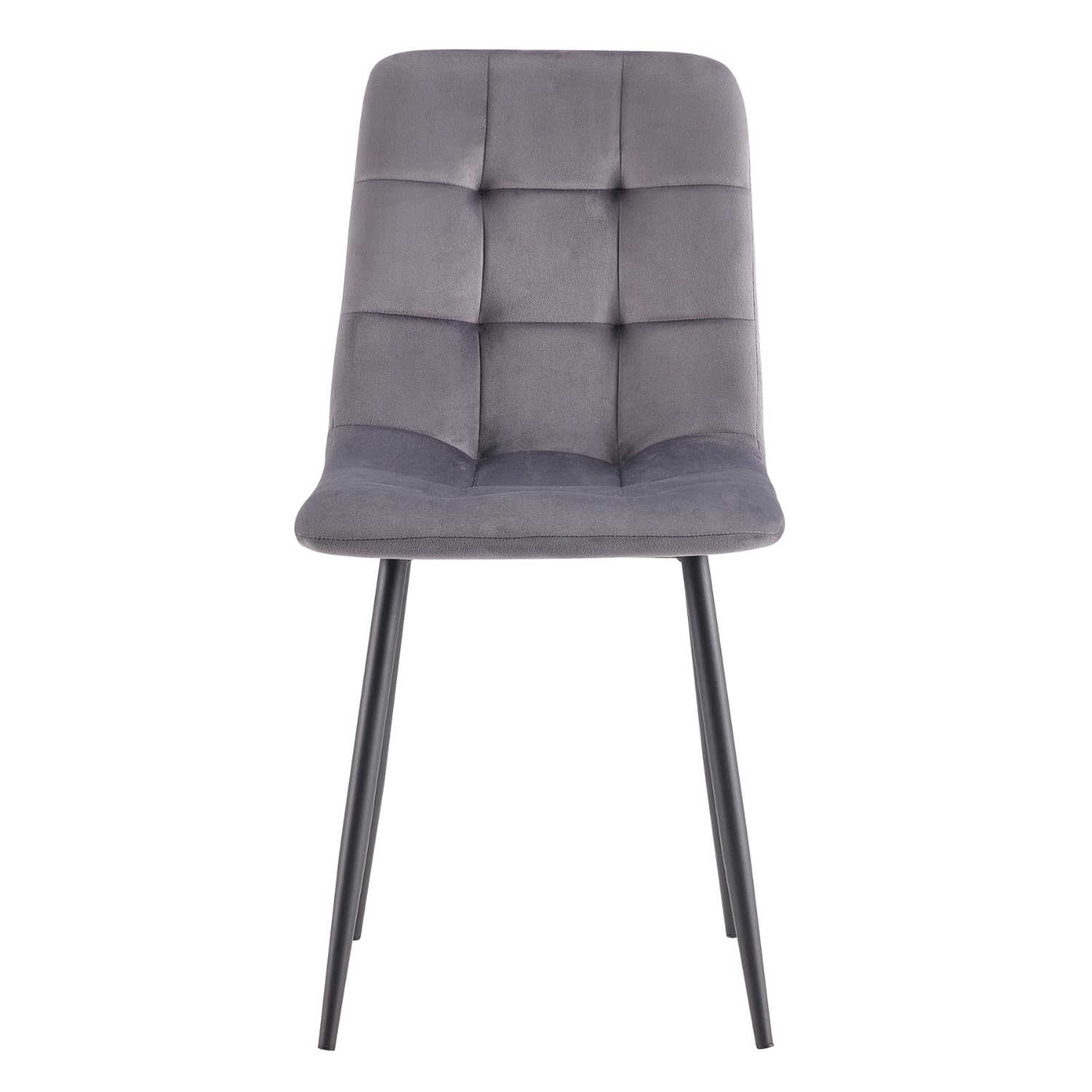 eacommerce | Set 4 Sedie da pranzo imbottita in Velluto, gambe in metallo 44x54x87 cm | Schienale trapuntato, facile da pulire | Comfort per sala da pranzo (Grigio)