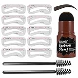 Eyebrow Stamp Stencil Kit (Medium Brown),Eye Brow Stamping Kit with 10 Reusable Eyebrow Stencils and 2 Eyebrow Brushes, Long Lasting Waterproof Hairline Shadow Powder Eyebrow Tint