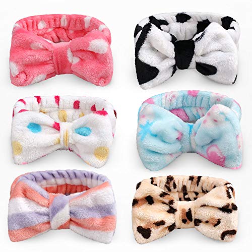 TOBATOBA 6 Pack Microfiber Bowtie Women Spa Headbands for Makeup Wash Spa Yoga Sports Shower Facial Adjustable Hair Band for Women,6 Colors