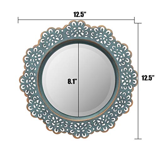Stonebriar Decorative Round Metal Lace Wall Mirror With Attached Hanger, 12.5 Inch, Turquoise #TOP3