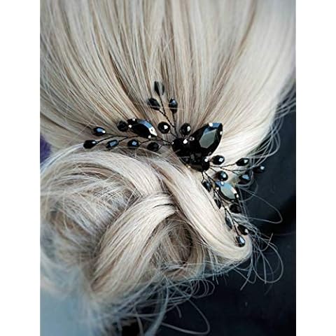 Cathercing Crystal Bridal Hair Comb for Wedding Crystal Hair Comb Black for Women Wedding Hair Accessories for Bride Hair Clip Black Headpiece for Wedding Party Prom Gift Cover
