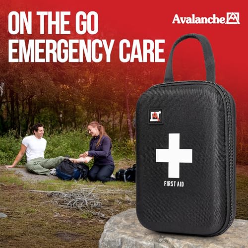 Image of Avalanche 53 Pieces First Aid Kit, Compact Emergency Supplies Kit for Home, School, Car, Travel, Sports or Camping in Hard Shell Foam Case, Portable Mini First Aid Kit, Black