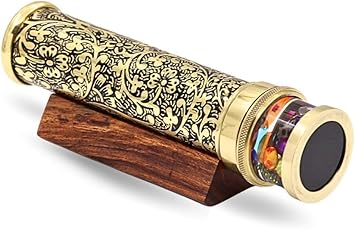 Handcrafted Etched Lacquered Brass Kaleidoscope, Oil Object Chamber Classic Kaleidoscope-Unique Gift Ideas for Someone Special, (7"x1.5")
