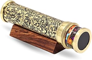 Handcrafted Etched Lacquered Brass Kaleidoscope, Oil Object Chamber Classic Kaleidoscope-Unique Gift Ideas for Someone Special, (7"x1.5")