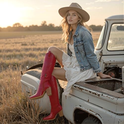 Image of WIRALOMI Cowboy Boots for Women Knee High Western Chunky Heel