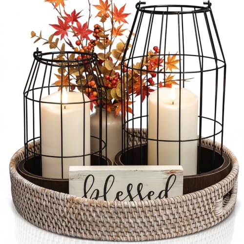 Rustic Farmhouse Lantern Decor Set of 2 - Stylish Decorative Lanterns