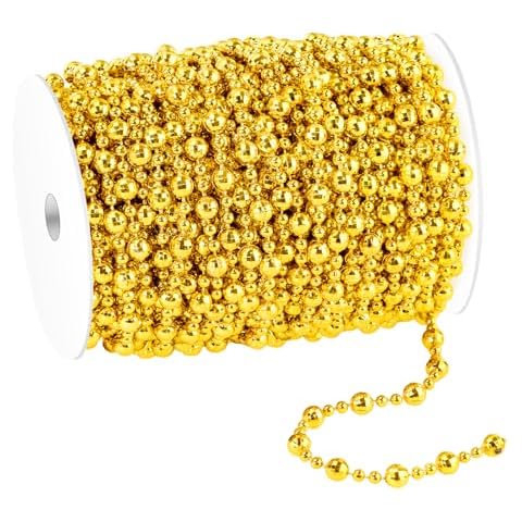 98 Feet Christmas Tree Beads Garland, Artificial Gold Beaded Garland for Christmas Tree DIY, Diamond-Shaped Beads Garland for Christmas Wreath, Xmas Party Table, Wedding Holiday Decoration(Gold) Cover