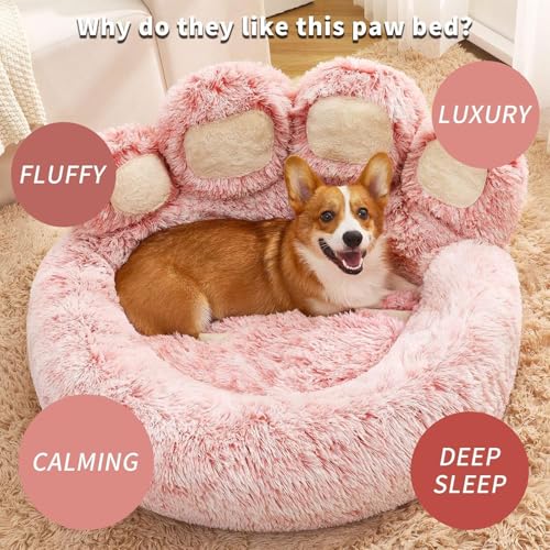 65cm Ø Flauschig Hundebett Katzenbett Bärentatzen-Design Hundekissen Katzenkissen Waschbar Hundekorb Katzenkorb Plüsch rutschfest Haustierbett Warm Schlafplatz für kleine mittelgroße Hunde/Katze/Hasen