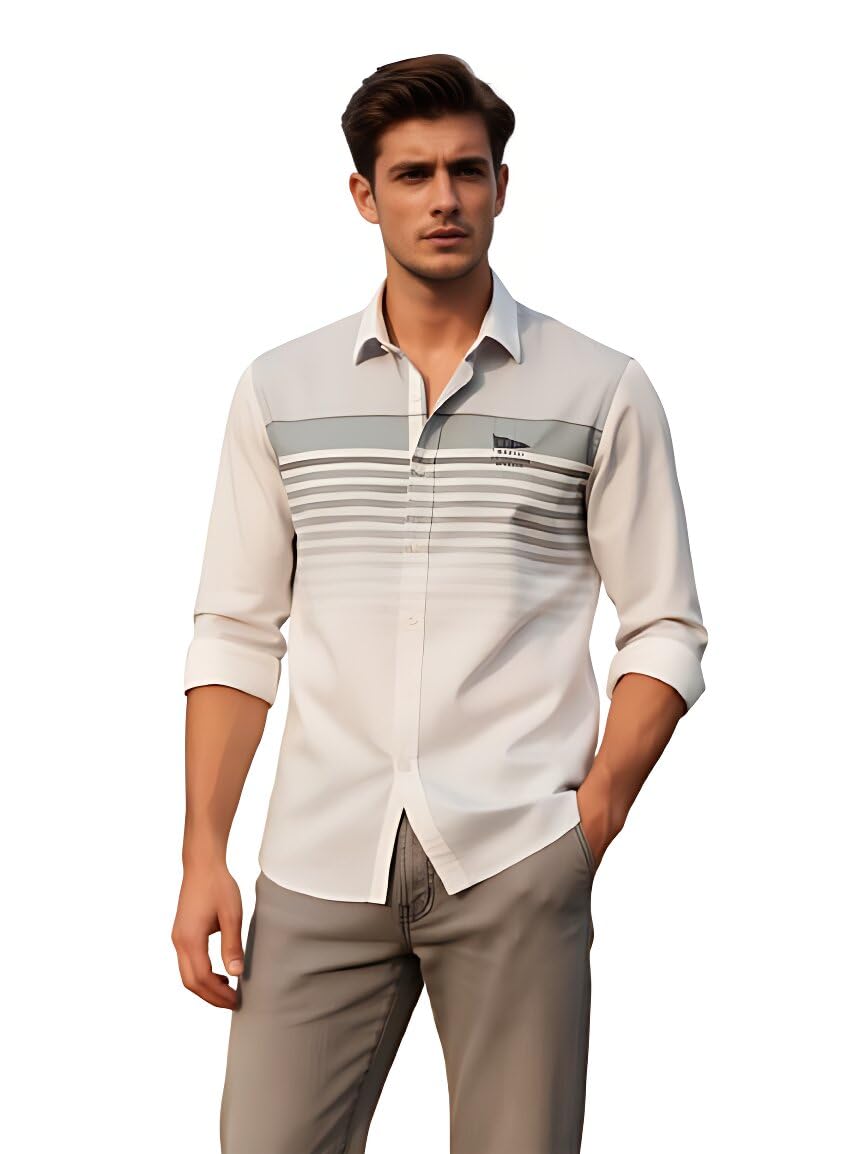 Frost Ivory White Horizontal Stripes Casual Shirt | Casual Wear for Men-image-24