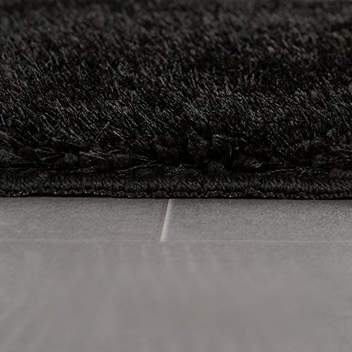 Modern Hoogpolig Badkamervloerkleed Effen Badmat Anti-Slip In Zwart, Maat:80x150 cm - Image 3