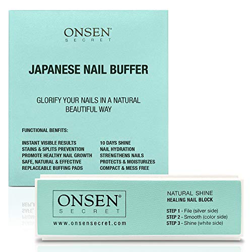 Onsen Professional Nail Buffer Block, 3 Way Buffing Methods, File, Smooth & Shine, Compact Purse Size Manicure Tool, Promotes Natural Shine in Nails