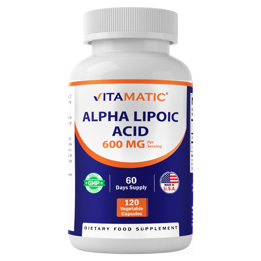 Vitamatic Alpha Lipoic Acid (ALA) 600mg Per Serving - 240 Vegetable Capsules - 120 Servings - Non-GMO & Gluten Free