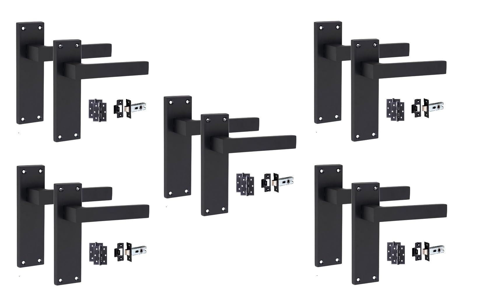 Golden Grace Matt Black Victorian Straight Door Handle Set - 5 Pack