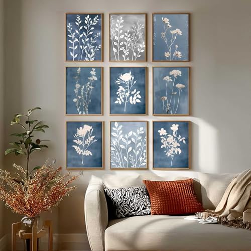Image of kotart Aesthetic Abstract Floral Art Home Decoration | Boho Floral Paintings With Frame For Living Room Bed Room Hotel Wall Decor Digital Reprint Set of 9 (13X17 inch)