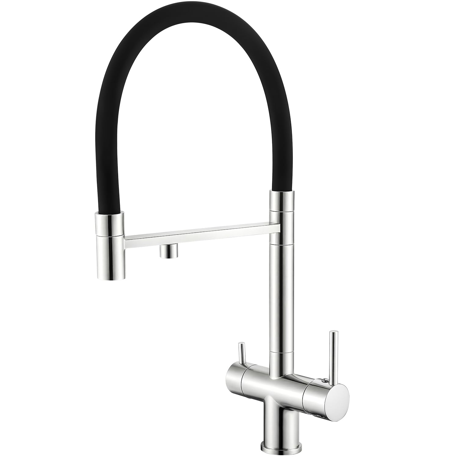 Rubinetto da cucina 3 in 1 in ottone con funzione acqua potabile, girevole a 360°, funzionamento a due leve, attacchi per acqua calda/fredda e filtrata, adatto ad alta pressione