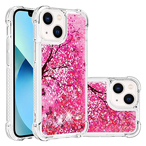 Compatible con iPhone 13 Custodia Liquid Cases Bling Glitter Sparkle Floating Shockproof Phone Cover per 13 Case Cherry Blossoms YB. silicone