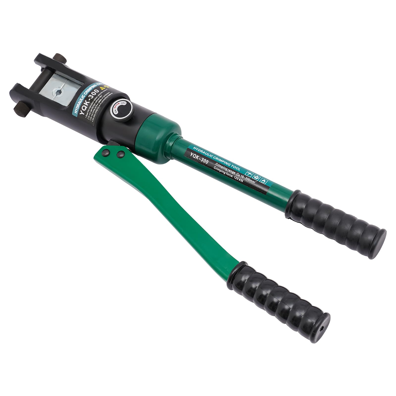 Pinza crimpatrice idraulica 60 MPA, 20 matrici da 16 a 300 mm², per manicotti in alluminio, manicotti in rame, manicotti in acciaio inox, tappi terminali in alluminio e tappi terminali in rame