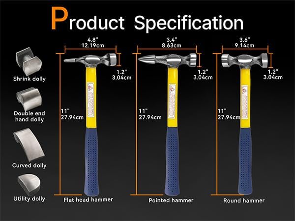 Miniatura 2 de (R 7 PC Auto Cuerpo Fender Herramienta de reparación Martillo y Dolly Set Dent Bender Fibra de vidrio Mango Plástico caso USA