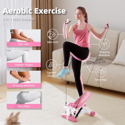 Capon-Pink-Stair-Stepper-for-Exercises-Portable-Mini-Steppers-with-Resistance-Band-Non-Slip-Mat-330LB-Weight-Capacity-and-LCD-Calories-Display-Aerobic-Fitness-Stepper-for-Home-Office-Workout