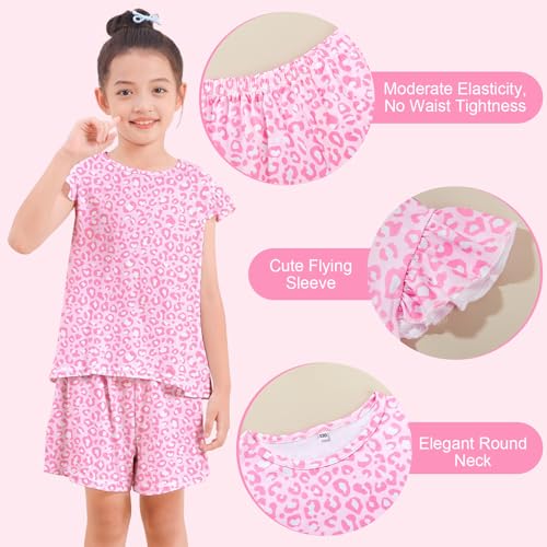ICOSY Girls Pajamas for Kids Pajamas Toddler Girls 2 PCS Flutter Sleeve Top and Shorts Clothes Size 3-103