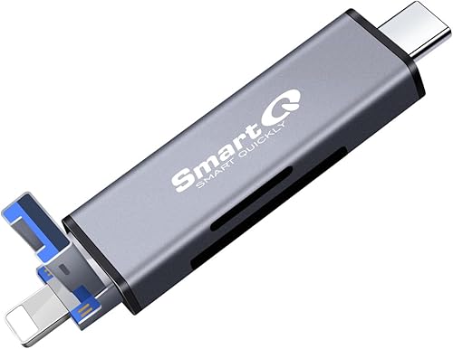 SmartQ C350TL Lector de tarjetas SD para iPhoneAndroid, USB C 3.0 y USB A 2.0 adaptador de tarjeta de memoria súper velocidad para PC, portátil,