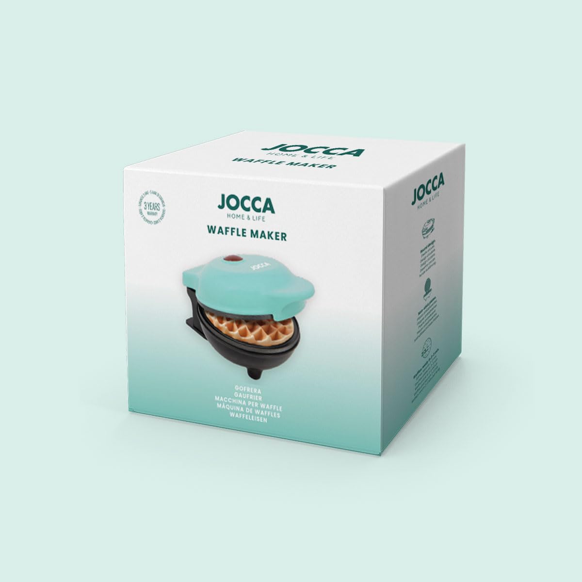 Jocca, Macchina per Waffle Rotonda 500W con Piastre Antiaderenti, Display LED e Sistema Cool Touch