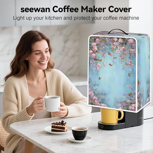 Image of Universal Coffee Maker Cover, Durable Polyester Lightweight Long-Lasting Dustproof Cotton Blend Appliance Protector for Kitchen Countertops (Light Blue)