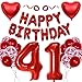 Anlgdi Deko 41. Geburtstag Frau, Geburtstagsdeko 41 Jahre Frauen Männer, Folienballon Zahl 41 Rot, Ballons Happy 41th Birthday Mann Deko, Folienballon 41 Geburtstag Männer Frauen Dekoration