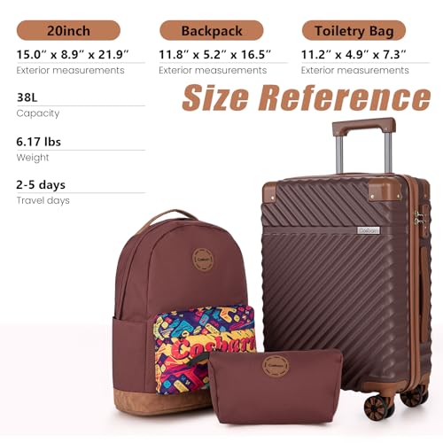 Image of Cosbarn Carry On Luggage 22x14x9 Airline Approved, Hardside 20 Inch Carry on Suitcases with Wheels, Hard Shell ABS Lightweight Carry on Luggage Set, Travel Suitcase Set with TSA Lock, Burgundy