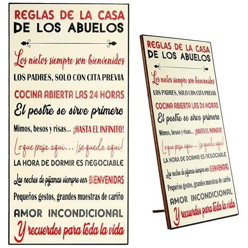 Zinello Design – Cuadro decoración pared «Reglas de la Casa de los Abuelos» – Marco de madera 30x15 cm para colgar o apoyar – cuadros decorativos hogar salón, regalo abuelos entrañable