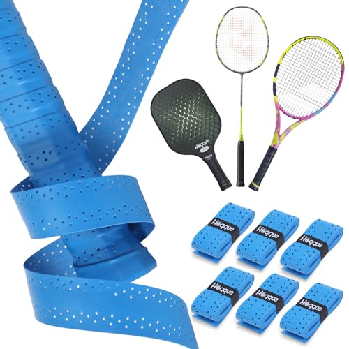 Image of 6 Packs Pickle Paddle Ball Grip Tape Tennis Badminton Racket Overgrip Comfort Dry Feel Racquet Pick Handle Wrap Ball Equipment Accessories Kit Tennis Lovers Women Men Birthday Blue