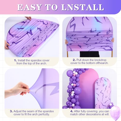 Moukeren 2 Pcs Kpop Themed Arch Backdrop Cover 6ft and 7.2ft Kpop Theme Tattoo Design for Singer Themed Birthday Party Friendship Fans Purple Birthday Banquet Photo Arches Background Decorations by Moukeren - Used condition - Image 4
