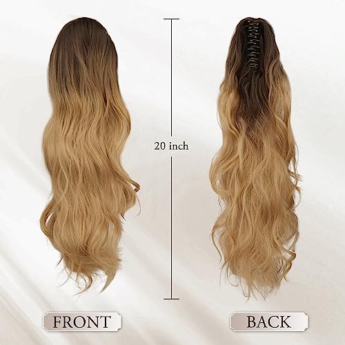 BARSDAR Claw Clip Ponytail Extension for Women Long Wavy Curly Brown Ponytail Hair Extensions Synthetic Clip in Hairpiece for Girls Daily Use(20'' - Image 2