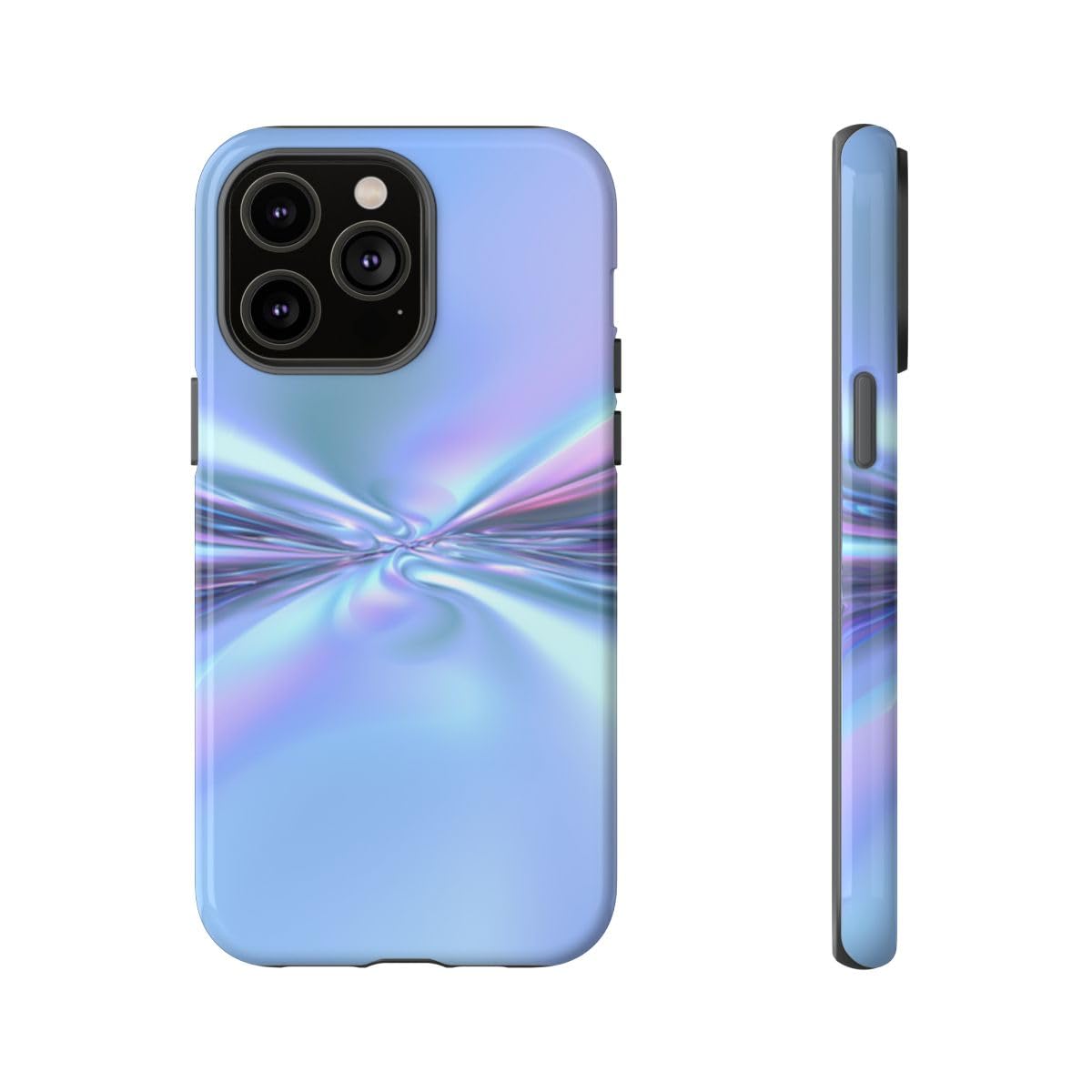 Motif spirale réfléchissant sur cette coque rigide iPhone 14 Pro Max Bleu