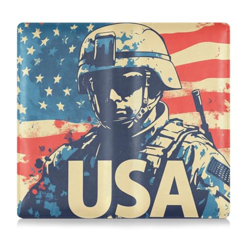 4th Of July Independence Day Black Silhouettes Of Soldiers Pu Leather Toursuit car registration and insurance card holder Essential Wallet Case for Cards, Essential Document, Driver License