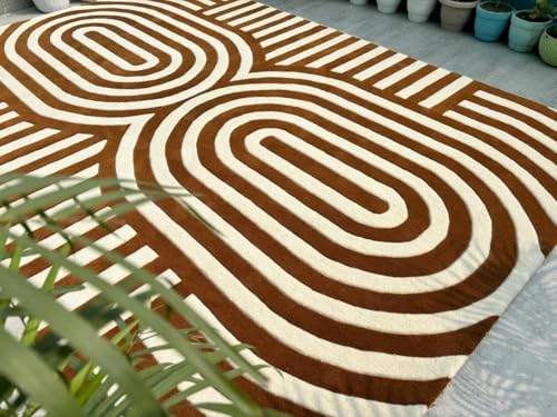 Image of Hand-Tufted Woolen Large Carpets for Living Room 10x14 feet Golden Brown Color Modern Anti-Skid Area Rug High Pile Thick Carpet & Rugs for Hall & Bedroom